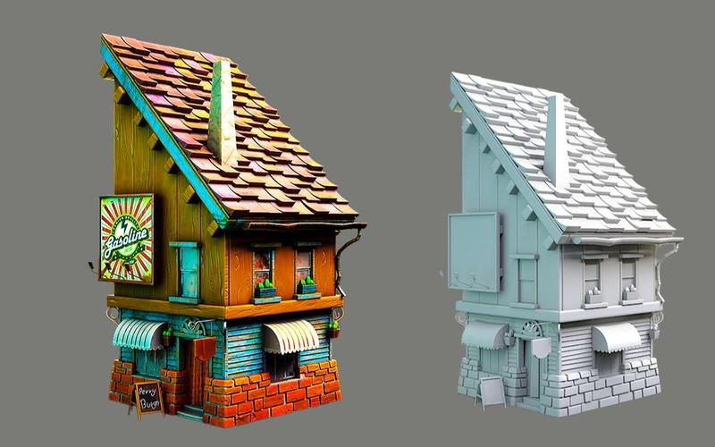 3dmax建模:从box开始教你,简单入门场景小饭馆模型,3d房子建模案例